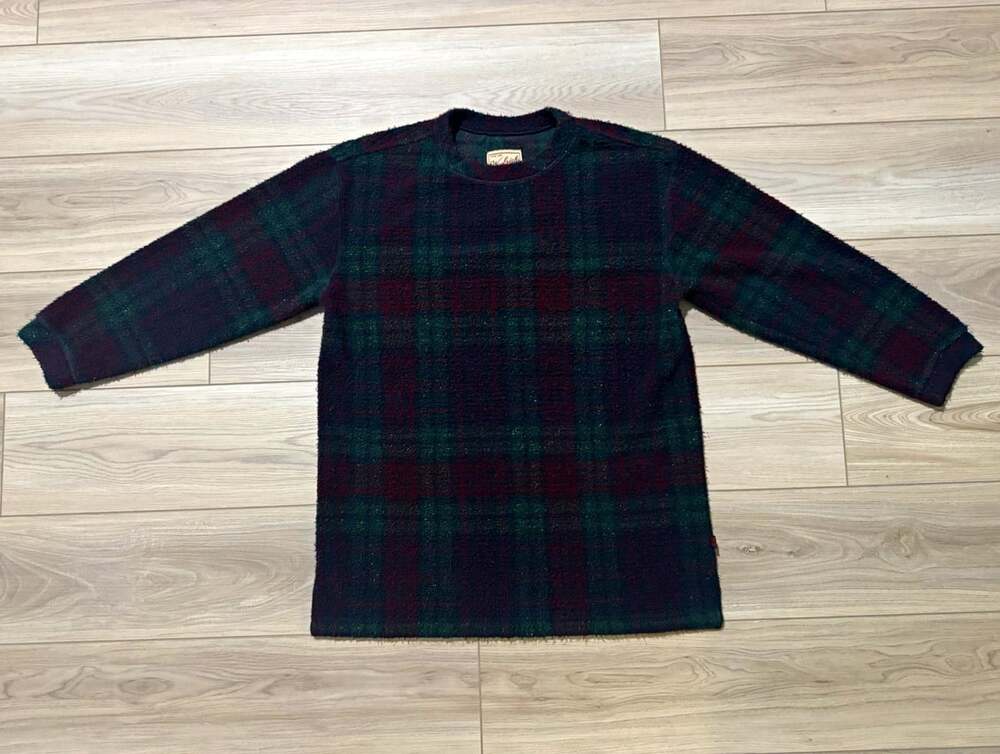 Vintage Woolrich Plaid Fleece Pullover Sweater Womens M Navy Green Made in USA